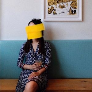 Blue patterned kimono wrap dress